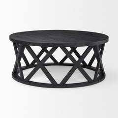 Forsey Black Solid Wood Round Coffee Table - Ornate Home