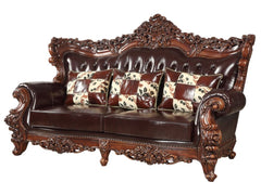 Forsythia Espresso Top Grain Leather Match & Walnut Sofa - Ornate Home