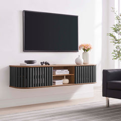 Fortitude Walnut/Black 63" Wall-Mounted TV Stand - Ornate Home