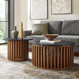 Fortitude Walnut/Black Round Faux Marble Top Nesting Coffee Table - Ornate Home