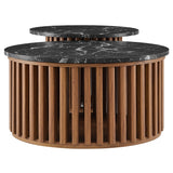 Fortitude Walnut/Black Round Faux Marble Top Nesting Coffee Table - Ornate Home