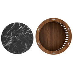 Fortitude Walnut/Black Round Faux Marble Top Nesting Coffee Table - Ornate Home