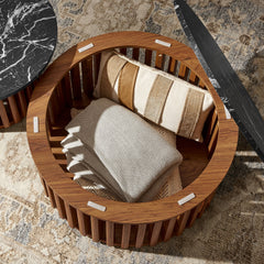Fortitude Walnut/Black Round Faux Marble Top Nesting Coffee Table - Ornate Home