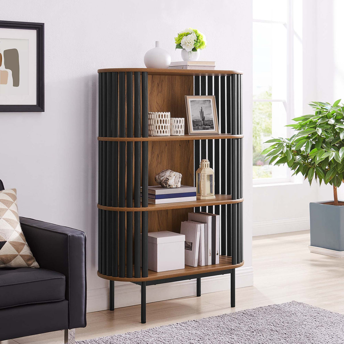 Fortitude Walnut/Black Three Tier Display Cabinet - Ornate Home