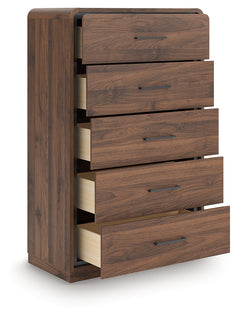 Fortlorn Walnut Brown Five Drawer Chest - Ornate Home