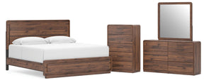 Fortlorn Walnut Brown King Panel Bed, Dresser, Mirror and Chest - Ornate Home