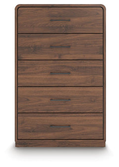 Fortlorn Walnut Brown King Panel Bed, Dresser, Mirror and Chest - Ornate Home