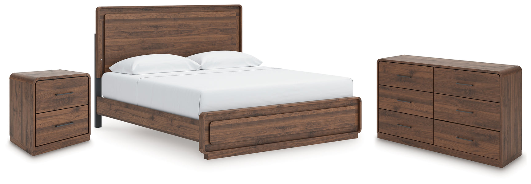 Fortlorn Walnut Brown King Panel Bed, Dresser and Nightstand (Online Special Price) - Ornate Home