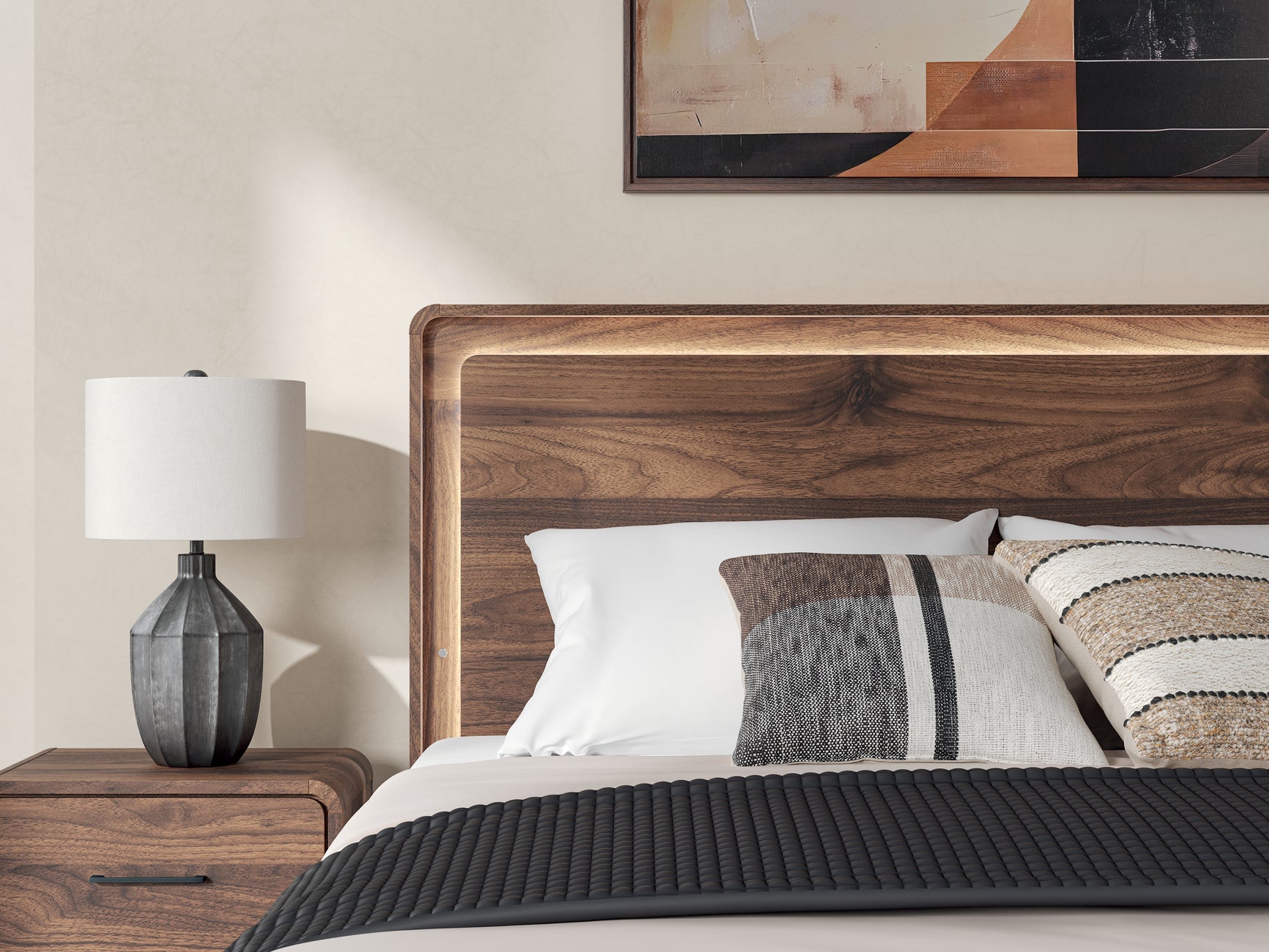 Fortlorn Walnut Brown King Panel Bed, Dresser and Nightstand - Ornate Home