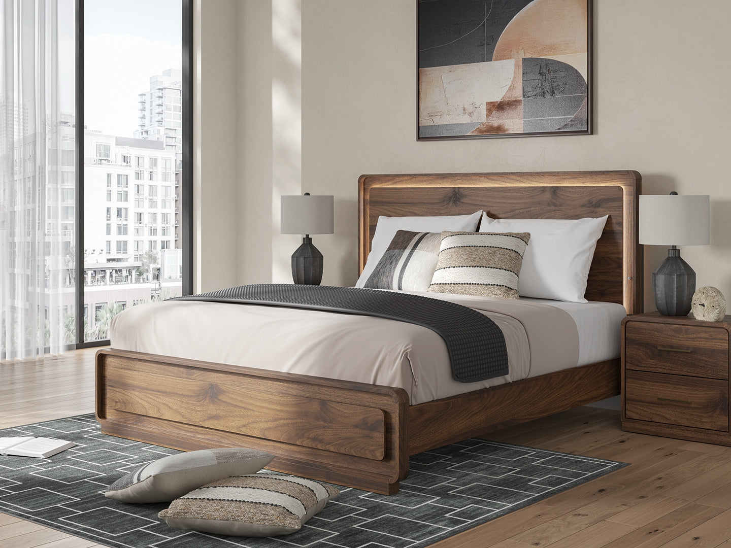 Fortlorn Walnut Brown King Panel Bed, Dresser and Nightstand - Ornate Home