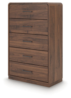Fortlorn Walnut Brown Queen Panel Bed, Dresser, Chest and 2 Nightstands - Ornate Home