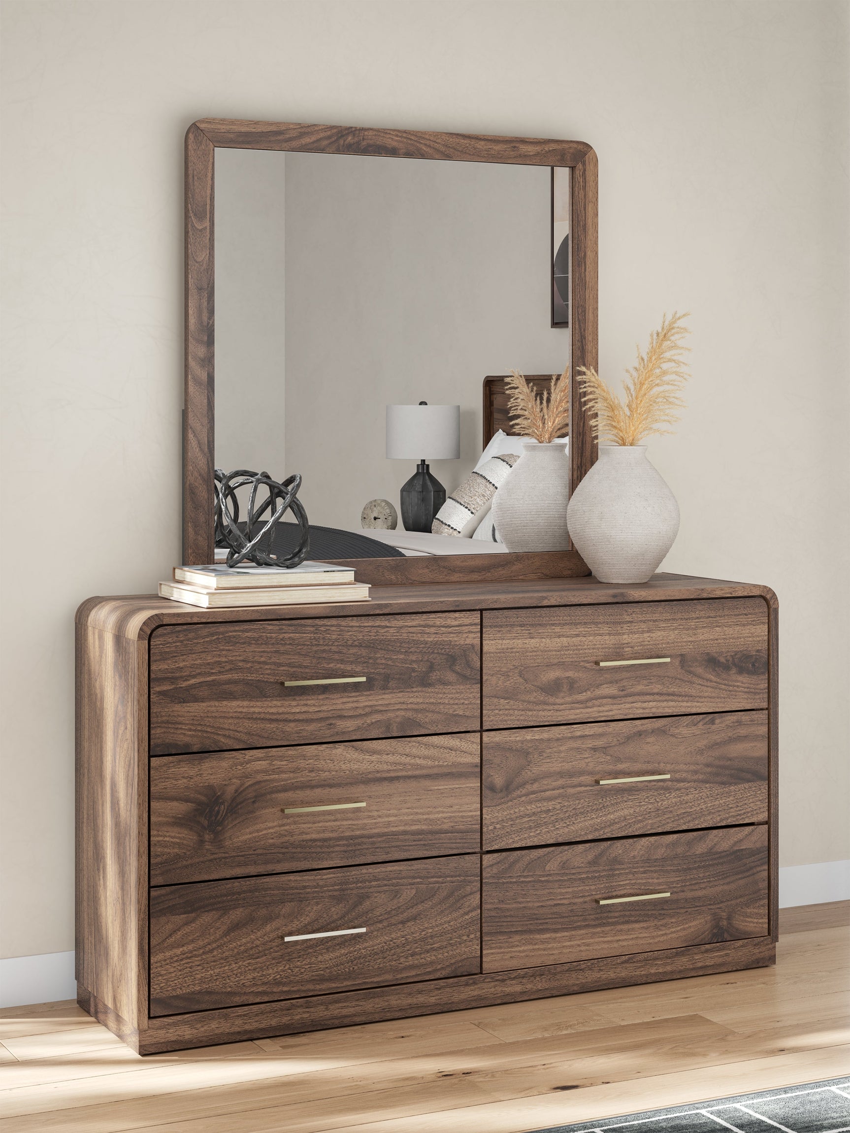 Fortlorn Walnut Brown Queen Panel Bed, Dresser, Mirror and Nightstand (Online Special Price) - Ornate Home