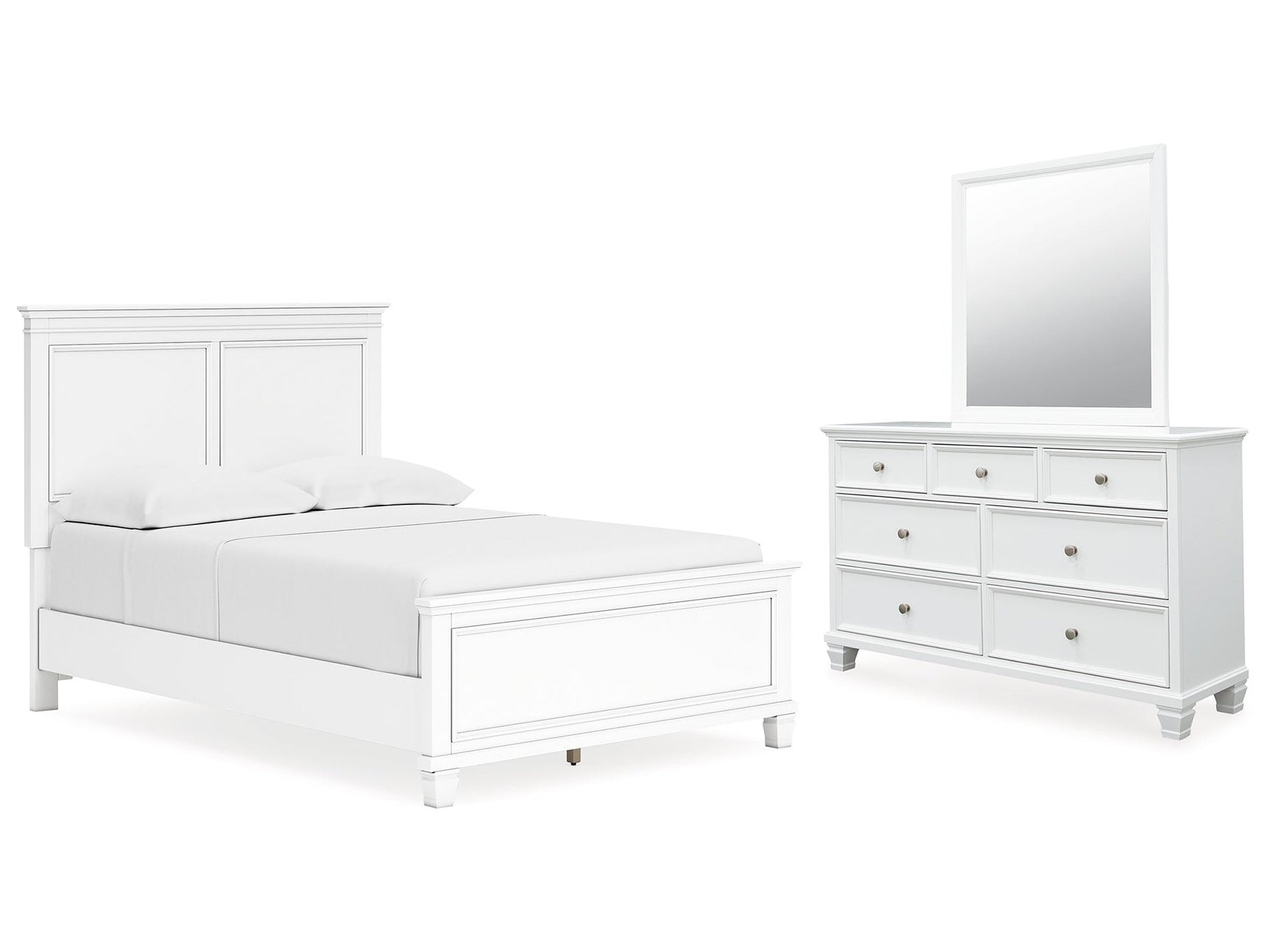 Fortman White Full Panel Bed, Dresser and Mirror - Ornate Home