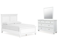 Fortman White Full Panel Bed, Dresser and Mirror - Ornate Home