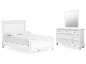 Fortman White Full Panel Bed, Dresser and Mirror - Ornate Home