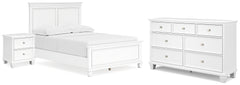 Fortman White Full Panel Bed, Dresser and Nightstand - Ornate Home