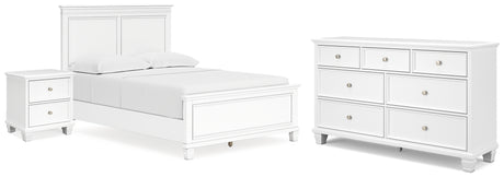 Fortman White Full Panel Bed, Dresser and Nightstand - Ornate Home
