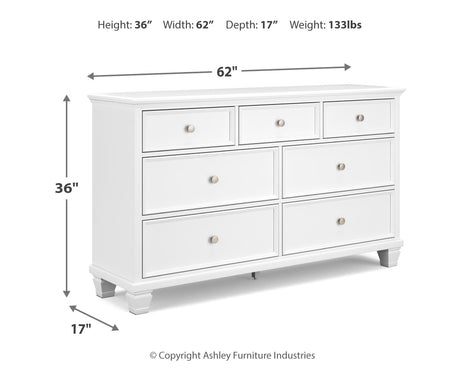 Fortman White Full Panel Bed, Dresser and Nightstand - Ornate Home