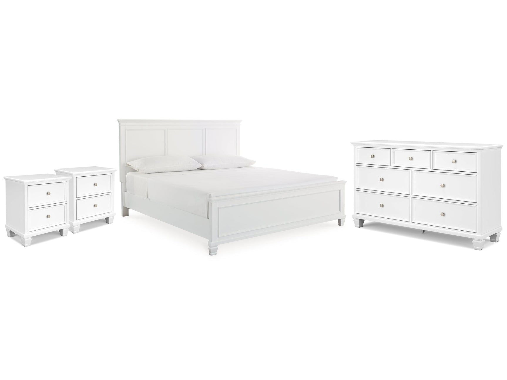 Fortman White King Panel Bed & Dresser & 2 Nightstands (Online Special Price) - Ornate Home