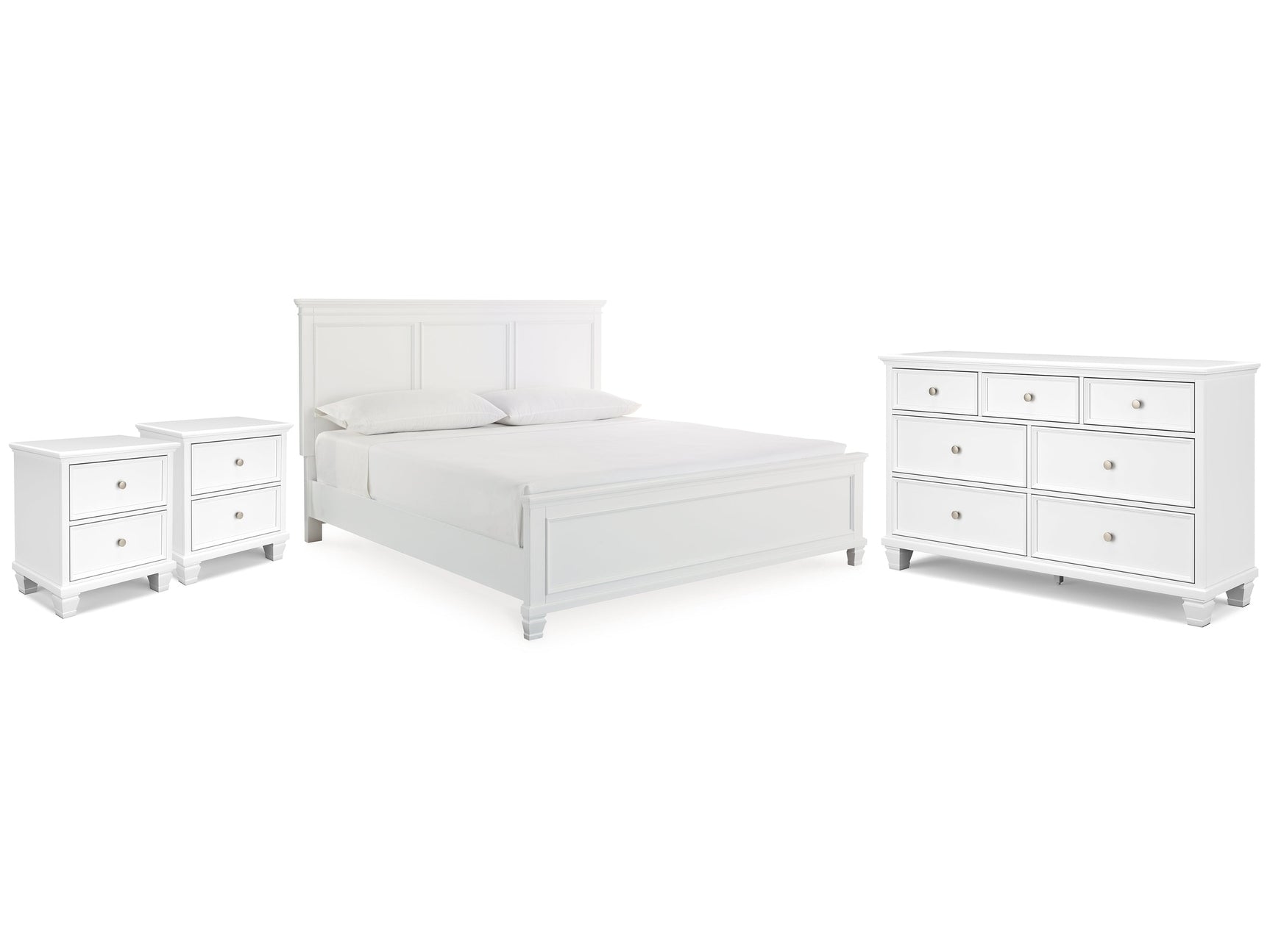 Fortman White King Panel Bed & Dresser & 2 Nightstands - Ornate Home