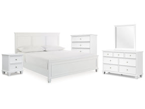 Fortman White King Panel Bed, Dresser, Mirror, Chest and Nightstand (Online Special Price) - Ornate Home