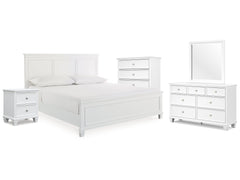 Fortman White King Panel Bed, Dresser, Mirror, Chest and Nightstand - Ornate Home