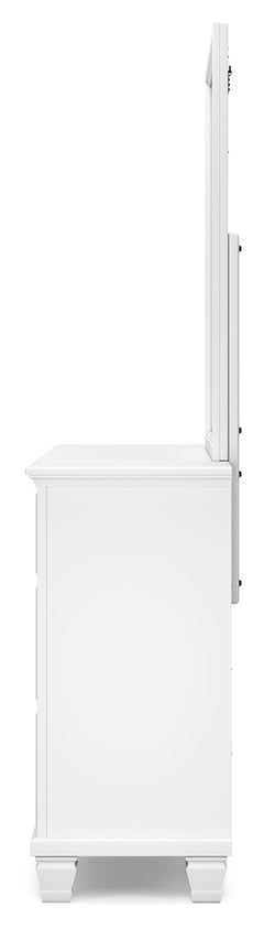 Fortman White King Panel Bed, Dresser, Mirror, Chest and Nightstand - Ornate Home
