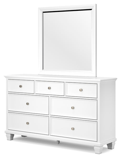 Fortman White King Panel Bed, Dresser, Mirror, Chest and Nightstand - Ornate Home