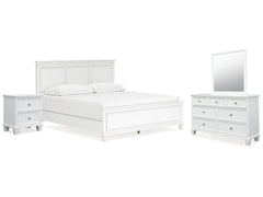 Fortman White King Panel Bed, Dresser, Mirror and Nightstand - Ornate Home