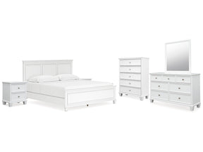 Fortman White King Panel Bedroom Set with Dresser, Mirror, Chest and 2 Nightstands (Online Special Price) - Ornate Home
