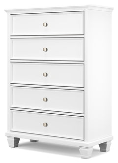 Fortman White King Panel Bedroom Set with Dresser, Mirror, Chest and 2 Nightstands - Ornate Home