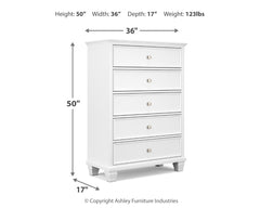 Fortman White King Panel Bedroom Set with Dresser, Mirror, Chest and 2 Nightstands - Ornate Home