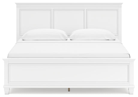 Fortman White King Panel Bedroom Set with Dresser, Mirror, Chest and 2 Nightstands - Ornate Home