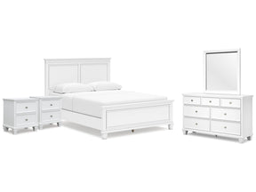 Fortman White Queen Panel Bed, Dresser, Mirror and 2 Nightstands - Ornate Home