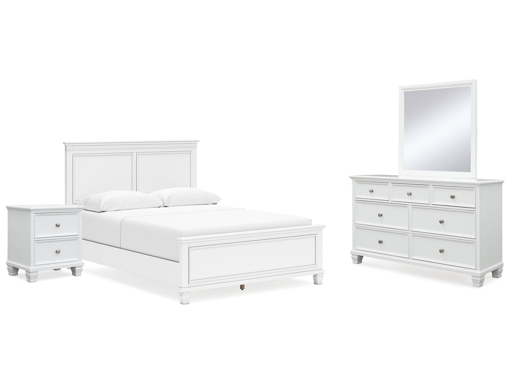 Fortman White Queen Panel Bedroom Set with Dresser, Mirror and Nightstand - Ornate Home