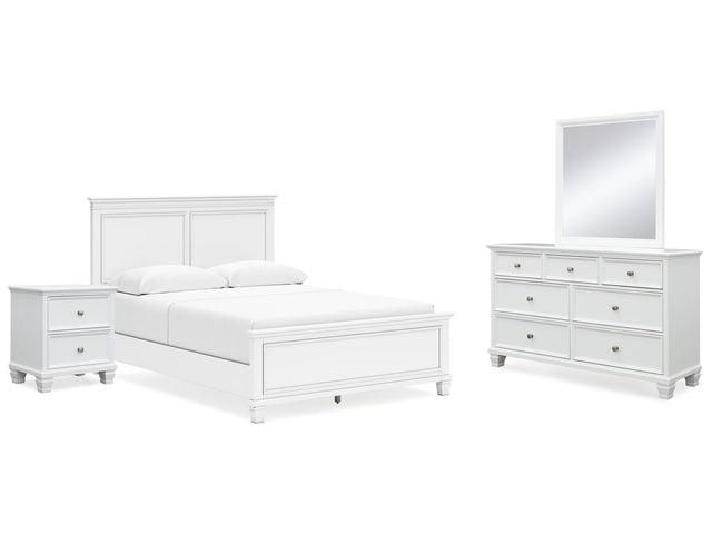 Fortman White Queen Panel Bedroom Set with Dresser, Mirror and Nightstand - Ornate Home