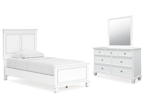 Fortman White Twin Panel Bed, Dresser and Mirror (Online Special Price) - Ornate Home