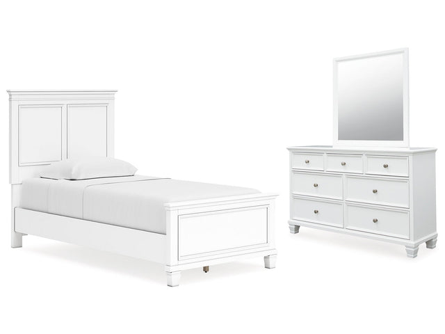 Fortman White Twin Panel Bed, Dresser and Mirror (Online Special Price) - Ornate Home