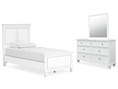 Fortman White Twin Panel Bed, Dresser and Mirror - Ornate Home