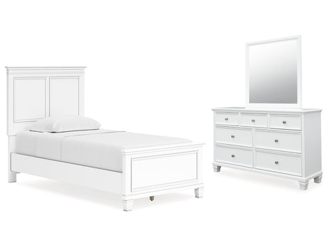 Fortman White Twin Panel Bed, Dresser and Mirror - Ornate Home