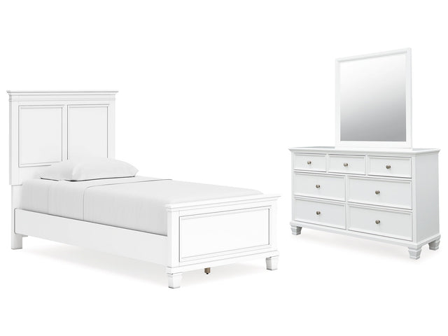Fortman White Twin Panel Bed, Dresser and Mirror - Ornate Home