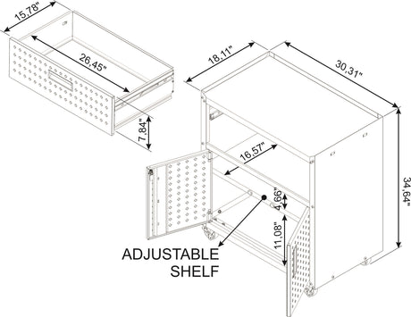 Fortress 31.5" Mobile Garage Cabinet with Drawer and Shelves in Charcoal Grey - Ornate Home