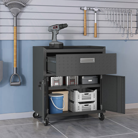Fortress 31.5" Mobile Garage Cabinet with Drawer and Shelves in Charcoal Grey - Ornate Home
