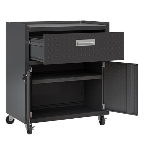 Fortress 31.5" Mobile Garage Cabinet with Drawer and Shelves in Charcoal Grey - Ornate Home