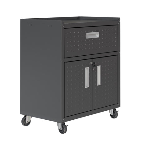 Fortress 31.5" Mobile Garage Cabinet with Drawer and Shelves in Charcoal Grey - Ornate Home