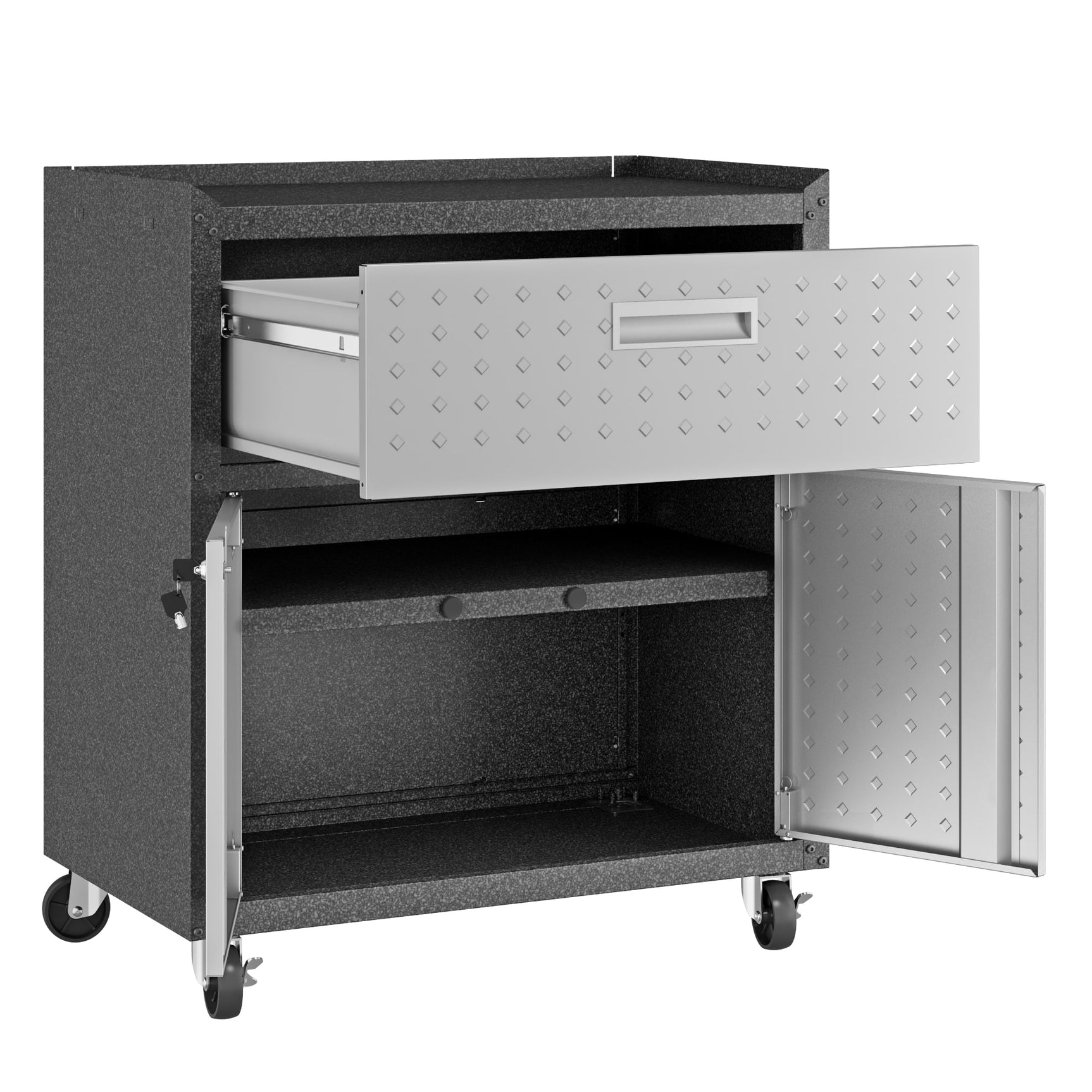 Fortress 31.5" Mobile Garage Cabinet with Drawer and Shelves in Grey - Ornate Home