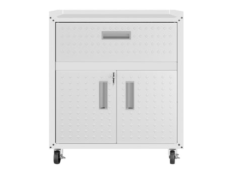 Fortress 31.5" Mobile Garage Cabinet with Drawer and Shelves in White - Ornate Home