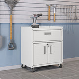 Fortress 31.5" Mobile Garage Cabinet with Drawer and Shelves in White - Ornate Home