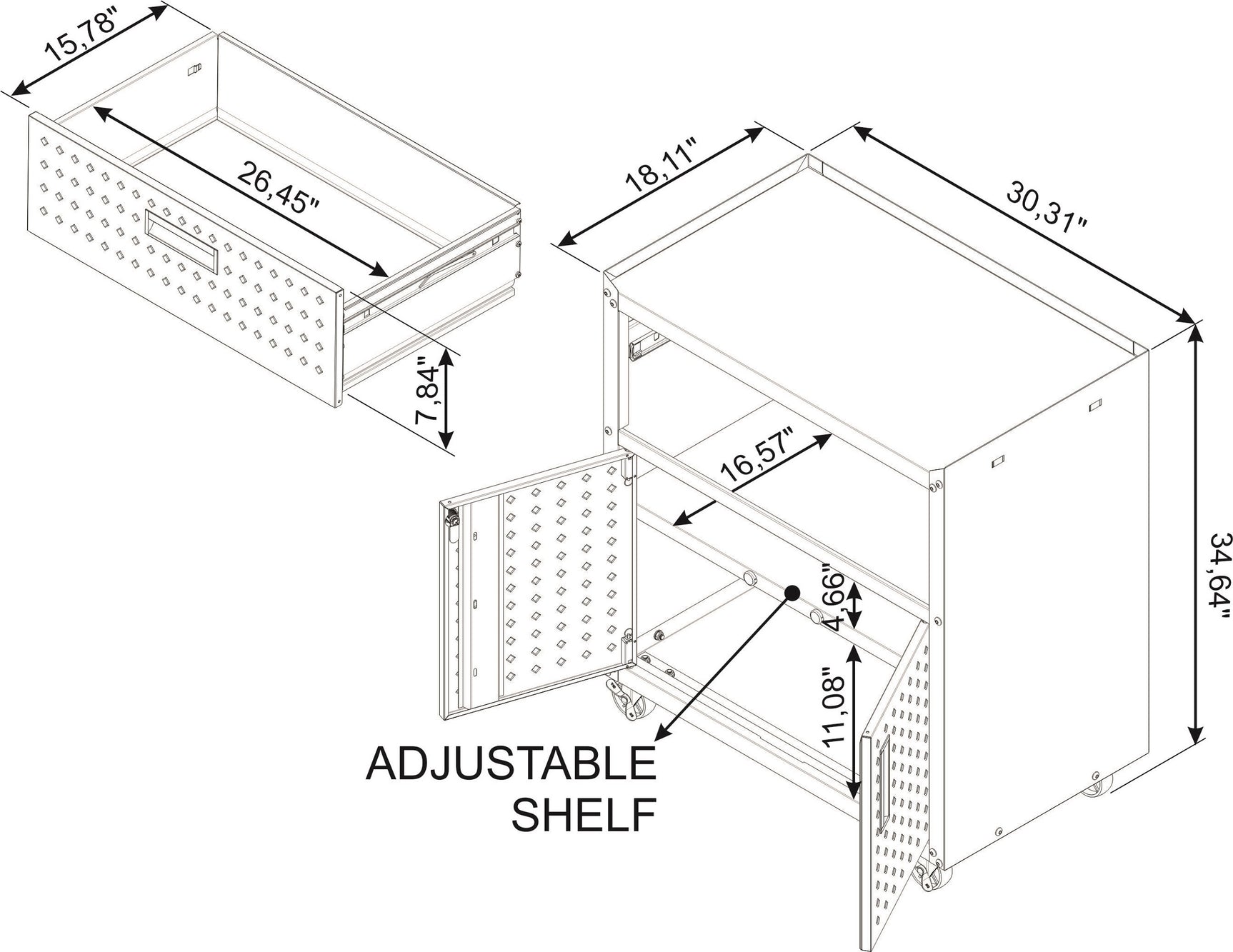 Fortress 31.5" Mobile Garage Cabinet with Drawer and Shelves in White - Ornate Home
