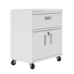 Fortress 31.5" Mobile Garage Cabinet with Drawer and Shelves in White - Ornate Home